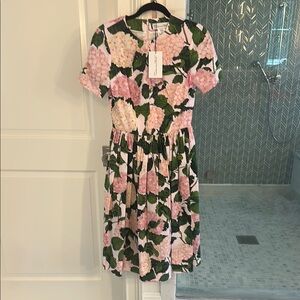 Oscar de la Renta pink and green hydrangea belted garden party dress. Never worn